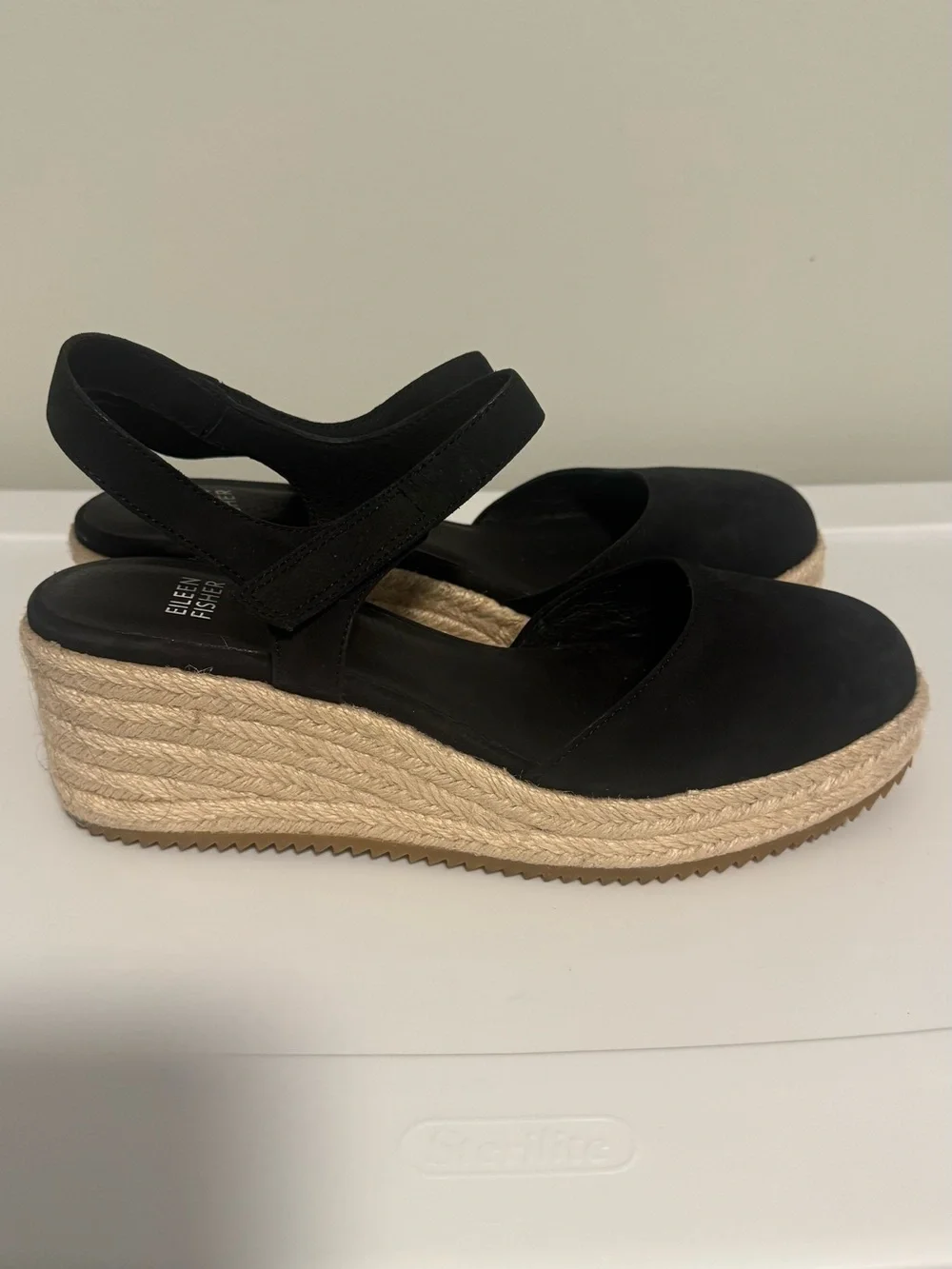 Eileen Fisher Women Nessa Black Espadrille Wedge Sandal S 9.5 Fit Small Like 8.5